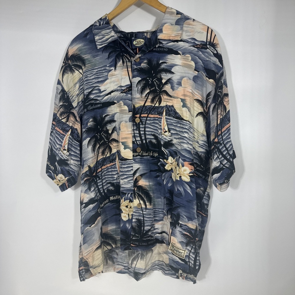Tommy Bahama Mens Tropical Island Paradise Nation Silk Camp Shirt Blue XL